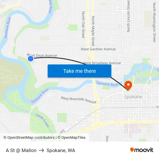 A St @ Mallon to Spokane, WA map