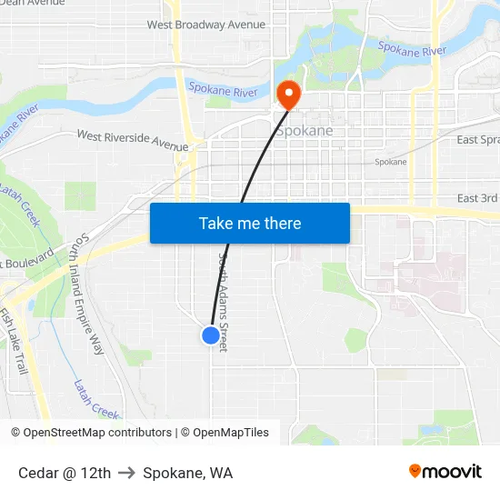 Cedar @ 12th to Spokane, WA map