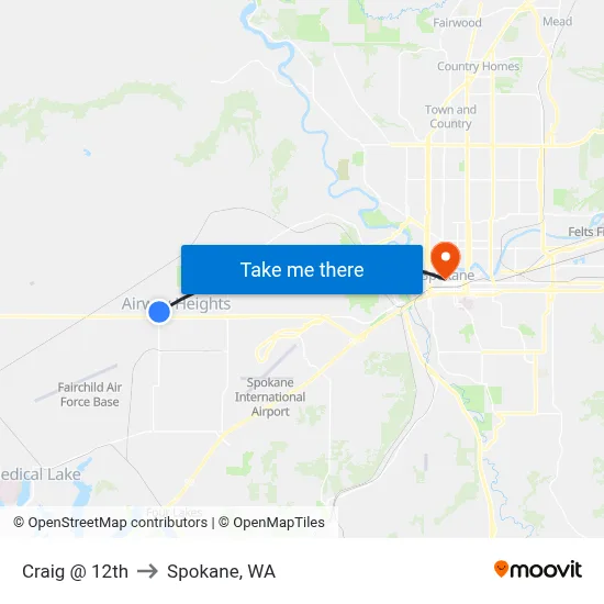Craig @ 12th to Spokane, WA map