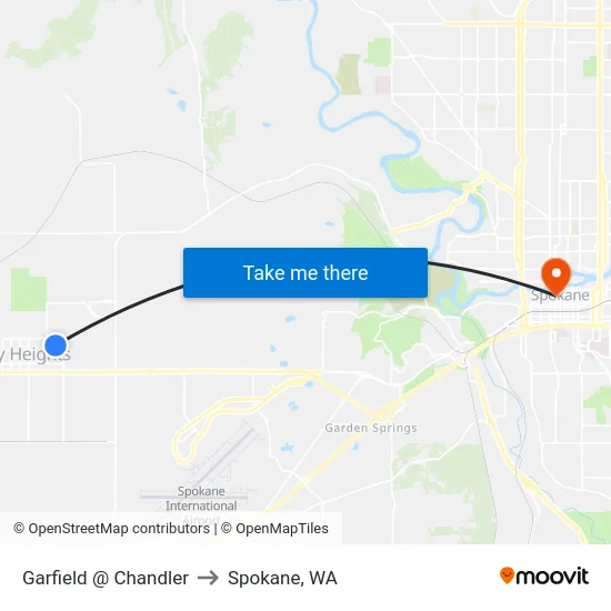 Garfield @ Chandler to Spokane, WA map