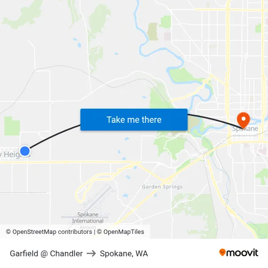 Garfield @ Chandler to Spokane, WA map
