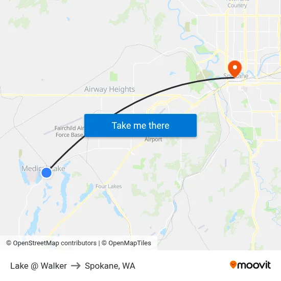 Lake @ Walker to Spokane, WA map