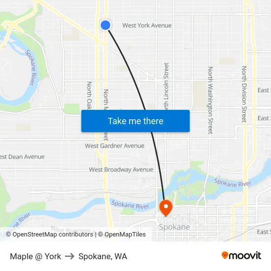 Maple @ York to Spokane, WA map