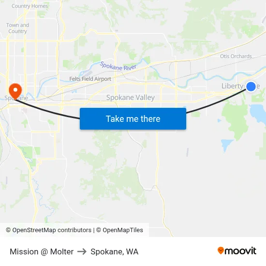 Mission @ Molter to Spokane, WA map