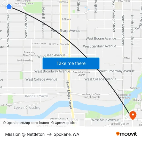 Mission @ Nettleton to Spokane, WA map