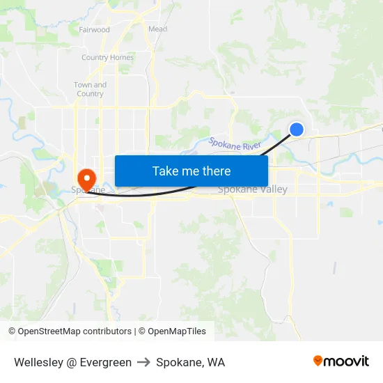 Wellesley @ Evergreen to Spokane, WA map