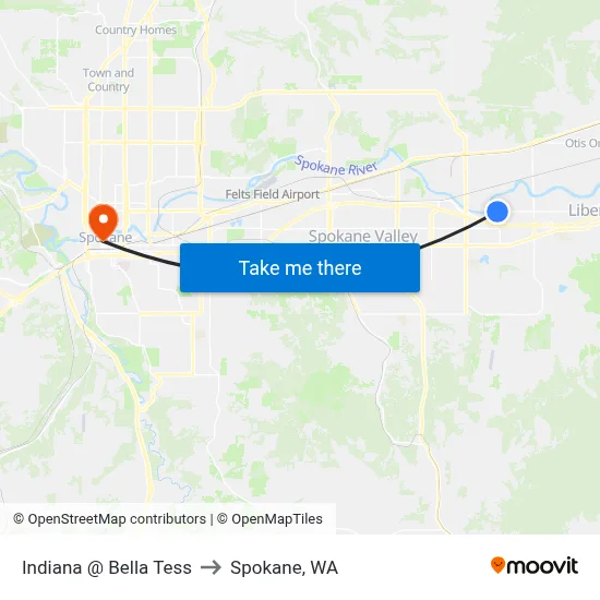 Indiana @ Bella Tess to Spokane, WA map