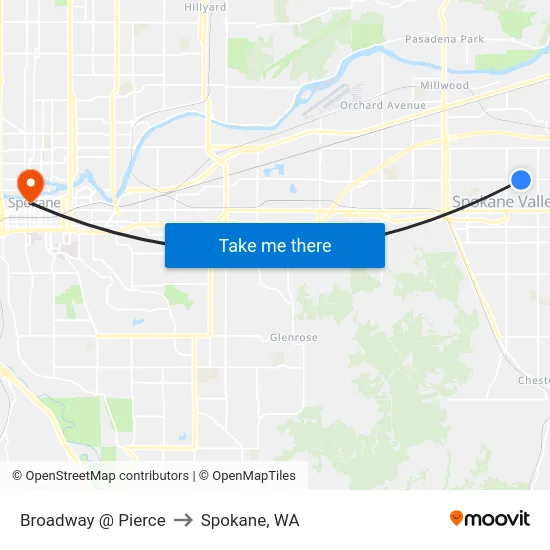 Broadway @ Pierce to Spokane, WA map