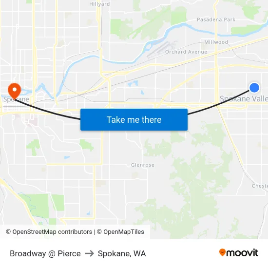 Broadway @ Pierce to Spokane, WA map