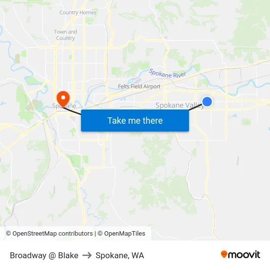 Broadway @ Blake to Spokane, WA map
