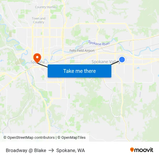 Broadway @ Blake to Spokane, WA map