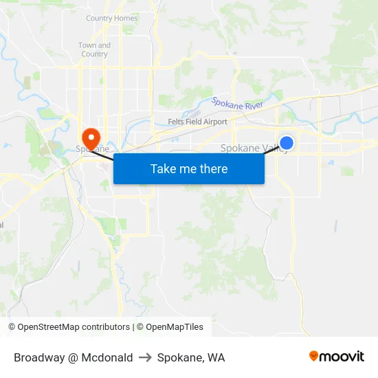 Broadway @ Mcdonald to Spokane, WA map