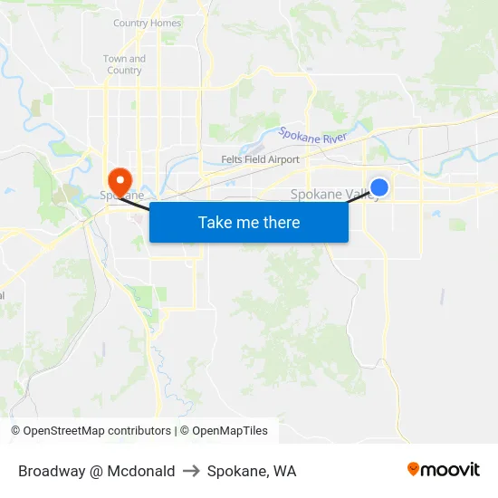 Broadway @ Mcdonald to Spokane, WA map