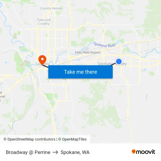 Broadway @ Perrine to Spokane, WA map
