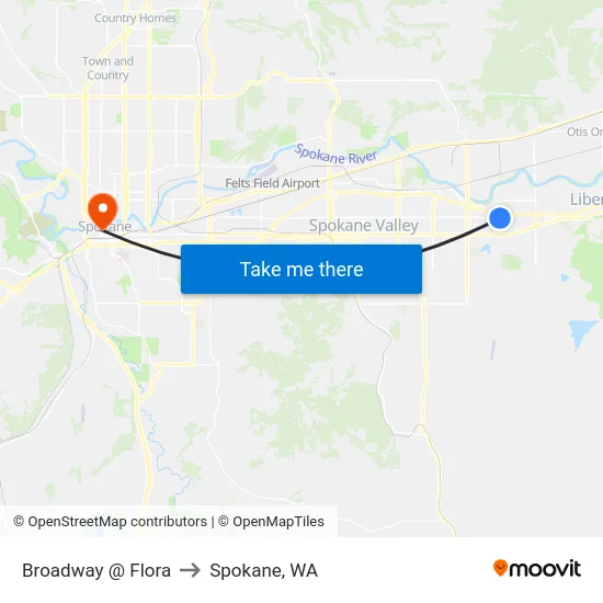 Broadway @ Flora to Spokane, WA map