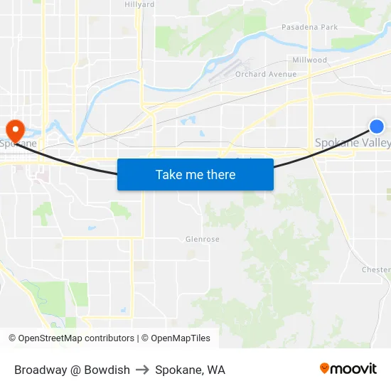 Broadway @ Bowdish to Spokane, WA map