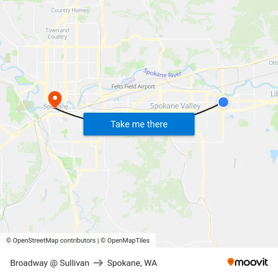 Broadway @ Sullivan to Spokane, WA map