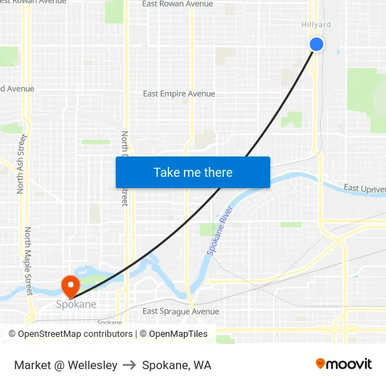 Market @ Wellesley to Spokane, WA map