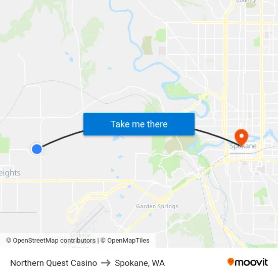 Northern Quest Casino to Spokane, WA map