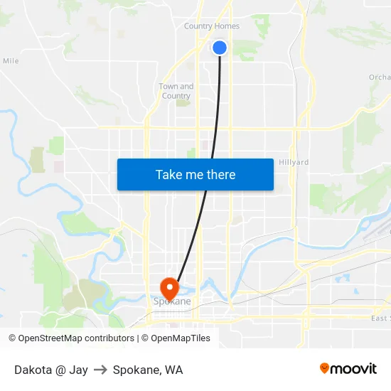 Dakota @ Jay to Spokane, WA map
