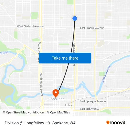 Division @ Longfellow to Spokane, WA map