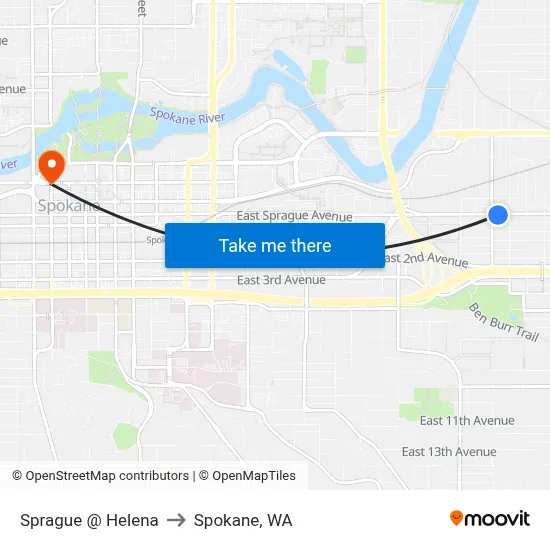Sprague @ Helena to Spokane, WA map
