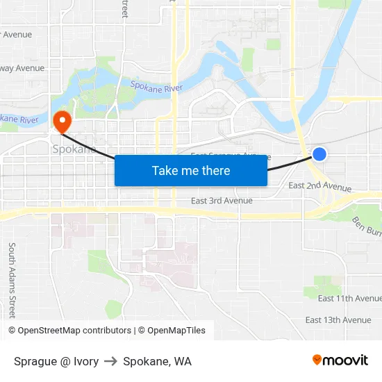 Sprague @ Ivory to Spokane, WA map
