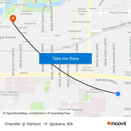 Chandler @ Hartson to Spokane, WA map