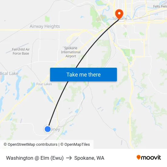 Washington @ Elm (Ewu) to Spokane, WA map