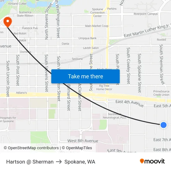 Hartson @ Sherman to Spokane, WA map