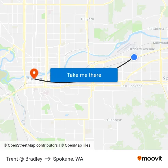 Trent @ Bradley to Spokane, WA map