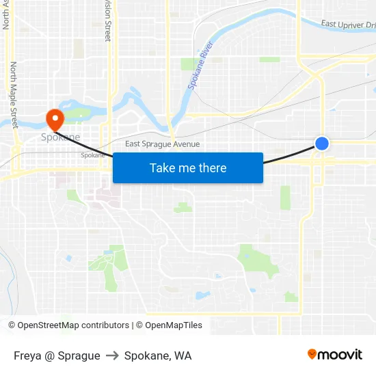 Freya @ Sprague to Spokane, WA map