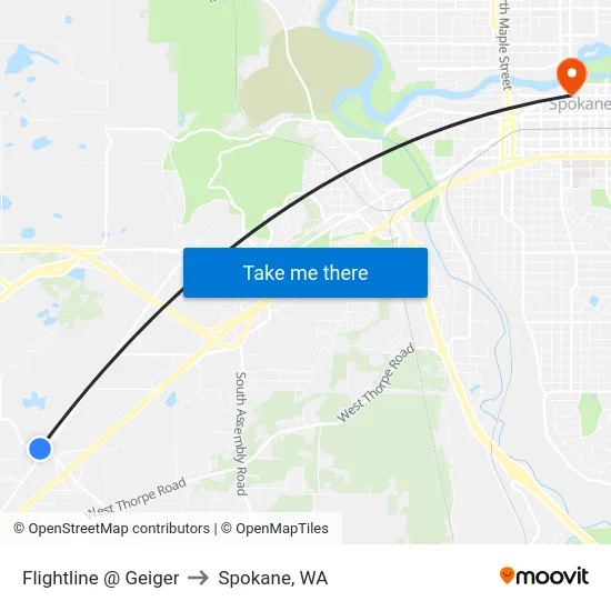 Flightline @ Geiger to Spokane, WA map