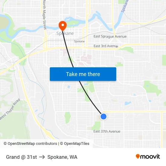 Grand @ 31st to Spokane, WA map