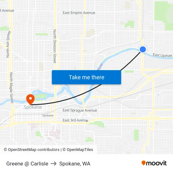 Greene @ Carlisle to Spokane, WA map