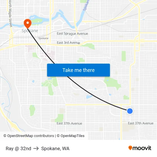 Ray @ 32nd to Spokane, WA map