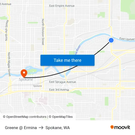 Greene @ Ermina to Spokane, WA map