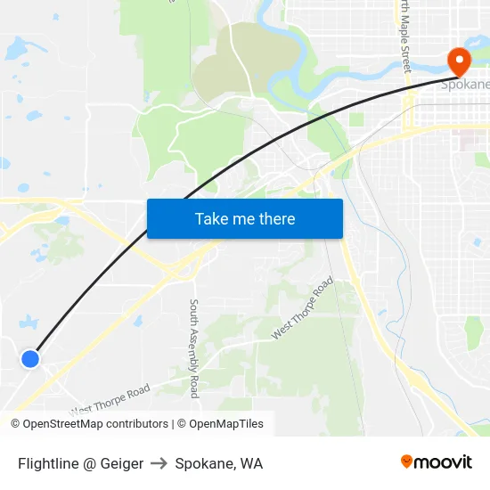 Flightline @ Geiger to Spokane, WA map