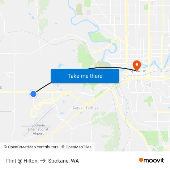 Flint @ Hilton to Spokane, WA map