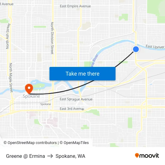 Greene @ Ermina to Spokane, WA map