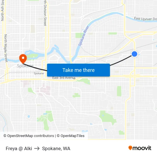 Freya @ Alki to Spokane, WA map