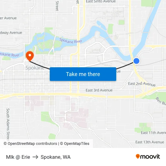 Mlk @ Erie to Spokane, WA map