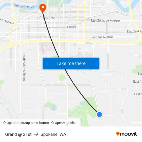 Grand @ 21st to Spokane, WA map