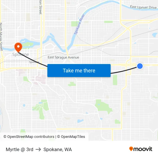 Myrtle @ 3rd to Spokane, WA map