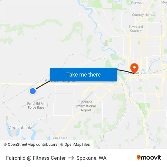 Fairchild @ Fitness Center to Spokane, WA map