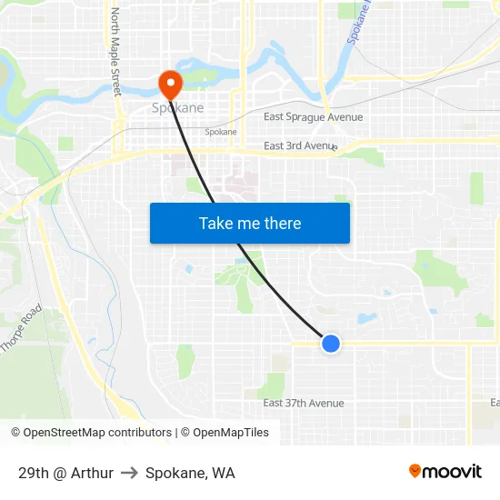 29th @ Arthur to Spokane, WA map