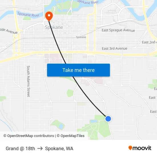 Grand @ 18th to Spokane, WA map