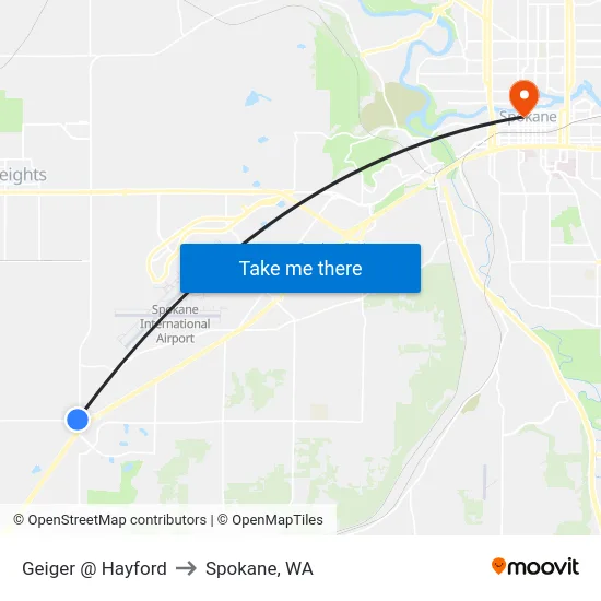 Geiger @ Hayford to Spokane, WA map