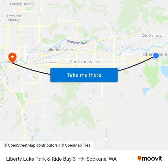 Liberty Lake Park & Ride Bay 3 to Spokane, WA map