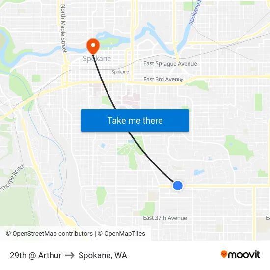 29th @ Arthur to Spokane, WA map